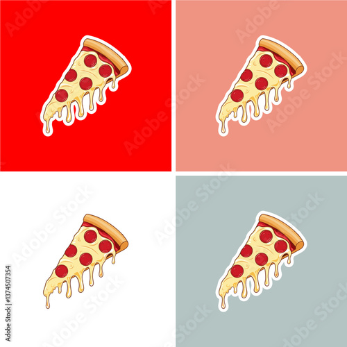 Simple Vector Illustration of Golden Crispy French Fries in a Red Paper Package with Orange-Colored Funchose
