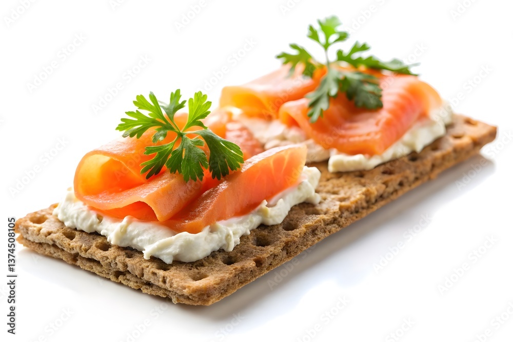 Delicious Smoked Salmon on Whole Wheat Crackers with Creamy Cheese Delicious Smoked Salmon on Whole Wheat Crackers with Creamy Cheese