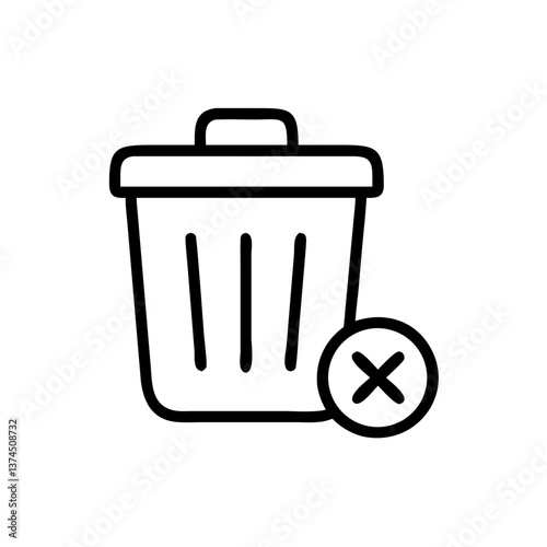 Trash can icon with prohibition symbol in minimalist style  