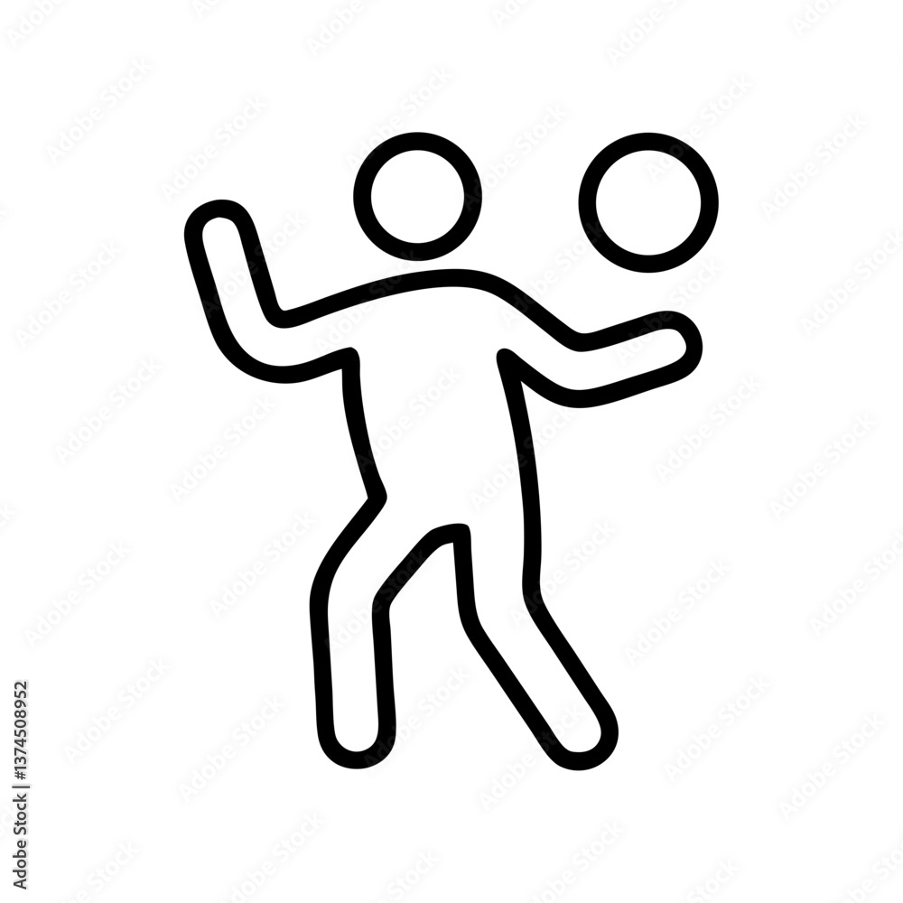 Stick figure playing ball icon in a minimalistic style on a white background Stick figure playing ball icon in a minimalistic style on a white background
