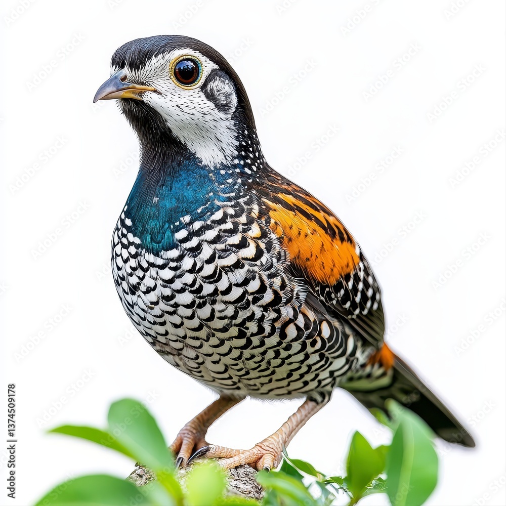 Fototapeta premium Bird perched gracefully on a branch captured in high quality with a clean white background for nature photography