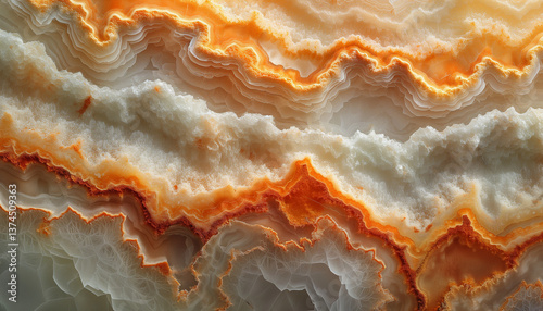 Wallpaper Mural High-Resolution Macro Shot of Banded Agate with Orange and White Crystal Formations Torontodigital.ca