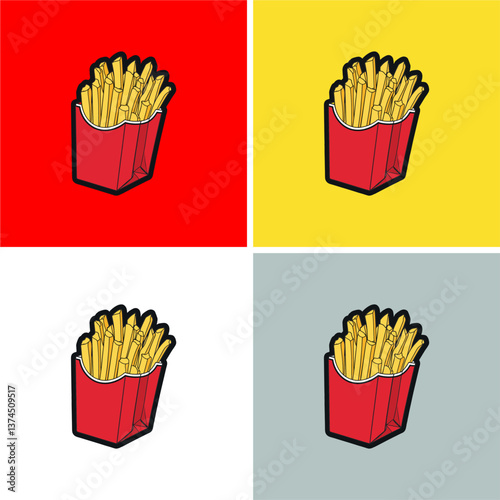 Vector Illustration of Golden and Crispy French Fries in a Red Paper Package