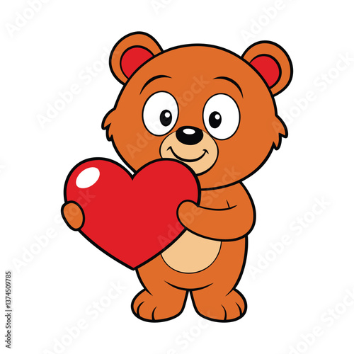 Cute Bear Holding Love Heart Cartoon Vector 