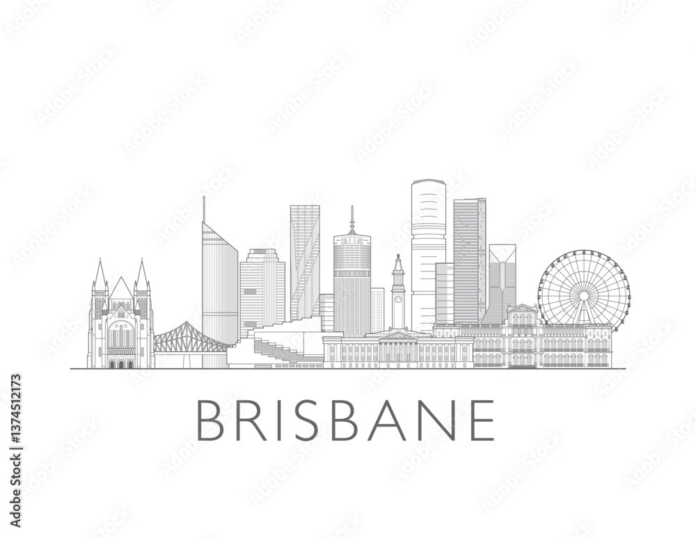 Fototapeta premium Brisbane, Australia cityscape illustration skyline drawing