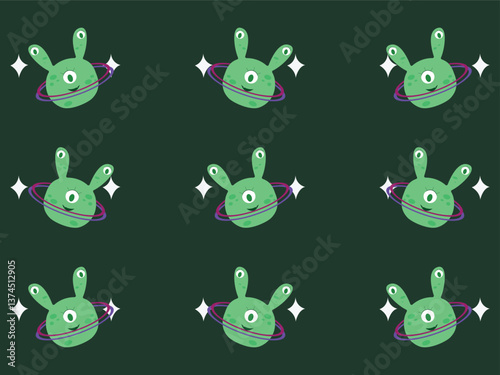 Background with green aliens in the form of planets