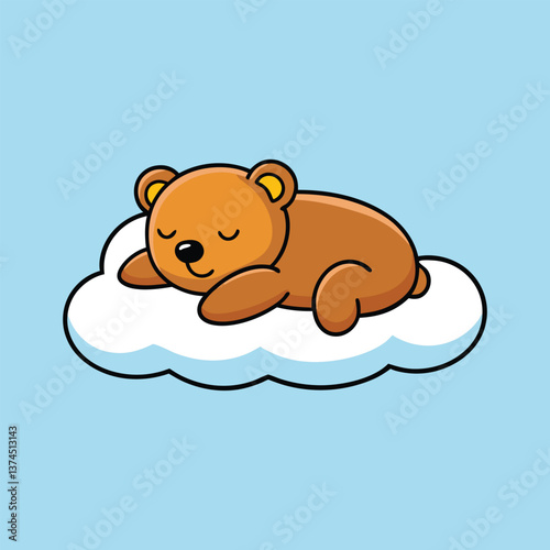 Cute Bear Sleeping On Cloud Cartoon Vector