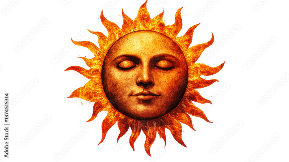 Sun with a Face, fiery appearance, mystical solar deity ,cut out transparent Sun with a Face, fiery appearance, mystical solar deity ,cut out transparent