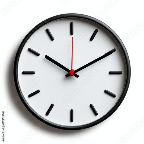 A modern minimalist wall clock with a sleek black frame and a simple white face