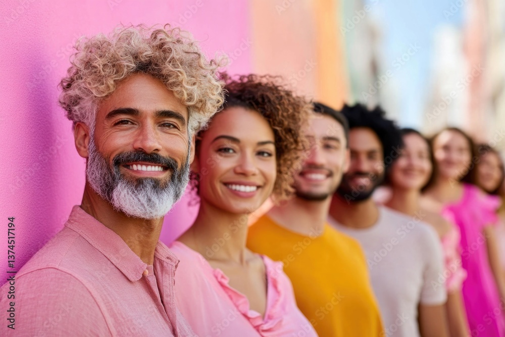 Fototapeta premium capture group of diverse individuals representing different races and ages smiling and standing together to celebrate