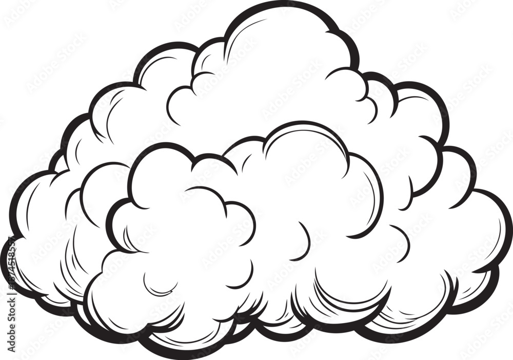 Illustration of fluffy cloud with black outline Illustration of fluffy cloud with black outline