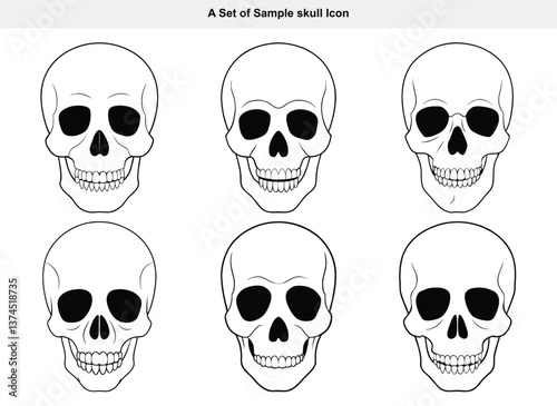 Human skull line drawing flat icon vector illustration