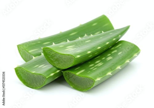 Aloe Vera: A close-up of fresh, vibrant aloe vera leaves, revealing the plant's succulent texture and natural beauty. showing the plant's innate beauty.