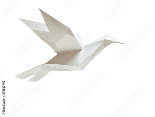 Isolated Light Gray Origami Bird Flying