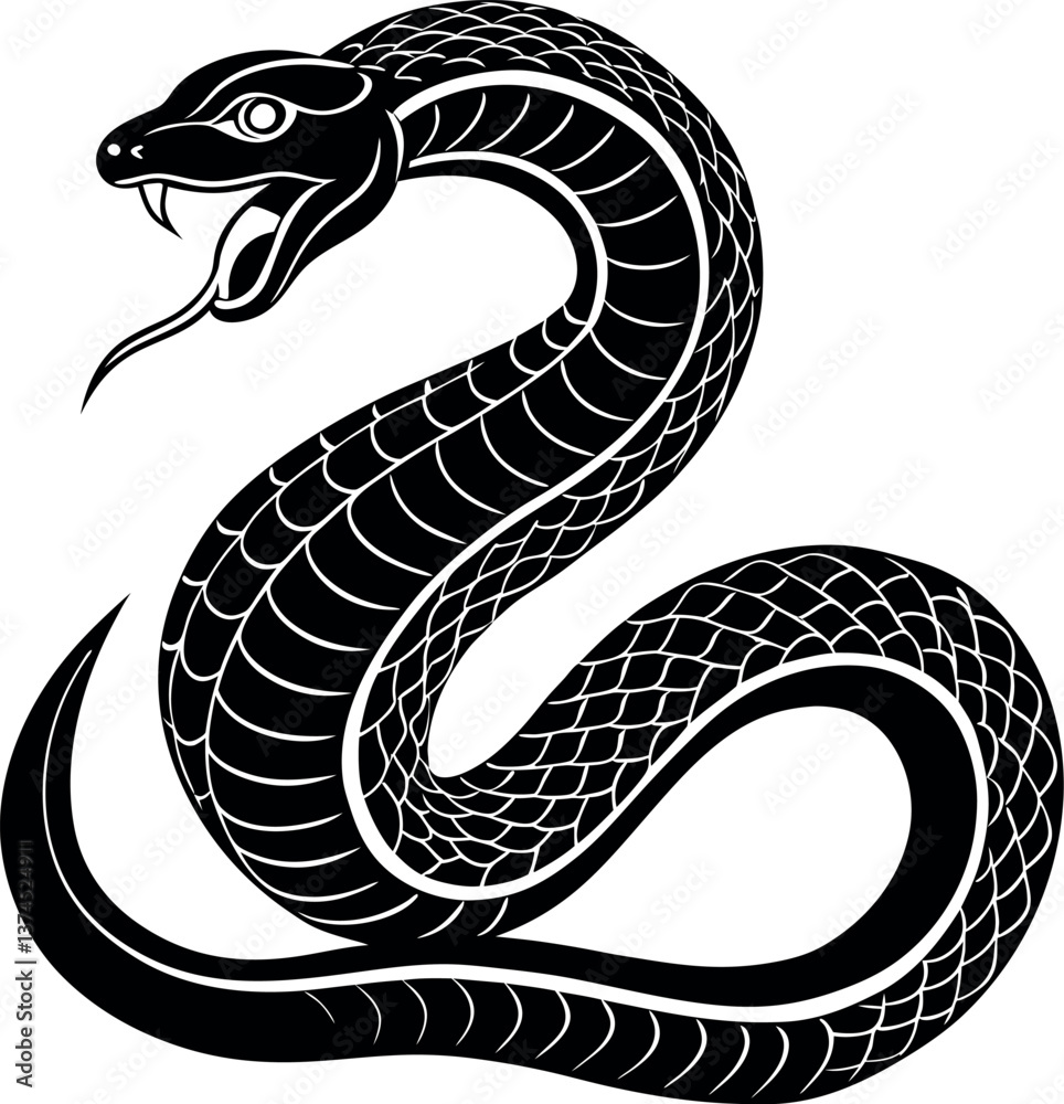 Fototapeta premium Isolated Snake Vector Silhouette Artwork 02 Tattoo Clip Art