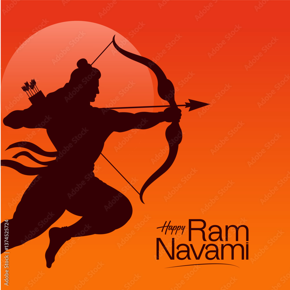 Happy Ram Navami festival of India. Abstract vector illustration design of Lord Rama with bow and arrows