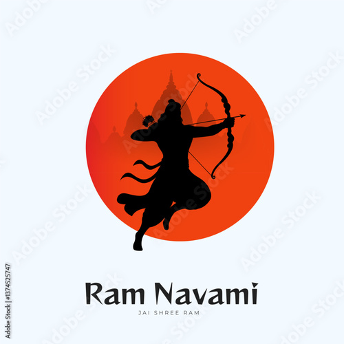 Happy Ram Navami festival of India. Abstract vector illustration design of Lord Rama with bow and arrows