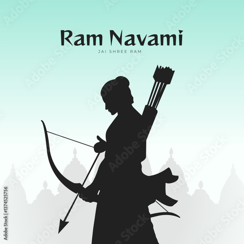 Happy Ram Navami festival of India. Abstract vector illustration design of Lord Rama with bow and arrows