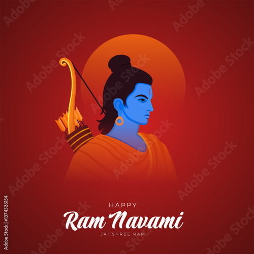 Happy Ram Navami festival of India. Abstract vector illustration design of Lord Rama with bow and arrows