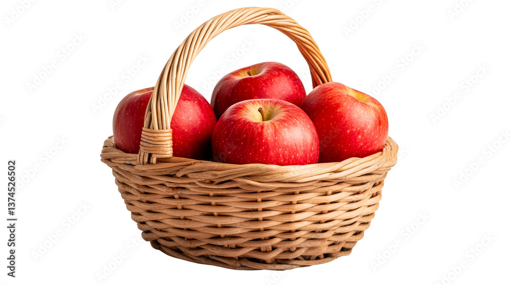 Wicker basket filled with red apples, food fruit isolated, cut out transparent Wicker basket filled with red apples, food fruit isolated, cut out transparent