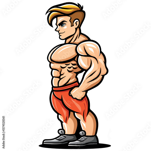 Strongman muscle gym fitness club logo design, bodybuilder, vector illustration for mascot icon