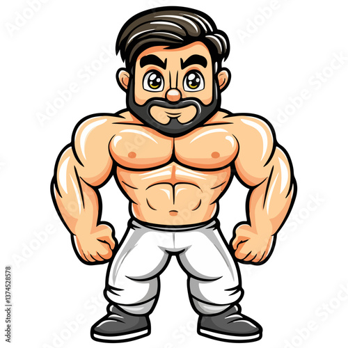 Strongman muscle gym fitness club logo design, bodybuilder, vector illustration for mascot icon