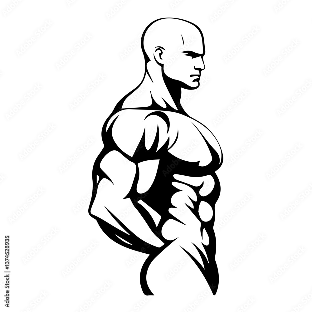 Fototapeta premium Strongman muscle gym fitness club logo design, bodybuilder, vector illustration for mascot icon