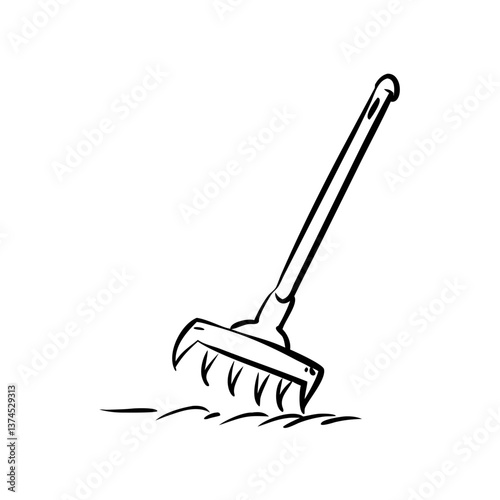Gardening rake sketch icon