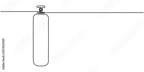 one continuous line drawing of cylindrical gas tank.one line drawing of cylindrical gas tank with fire sign.single line vector illustration.isolated white background, Hand drawn Fire Extinguisher, gas