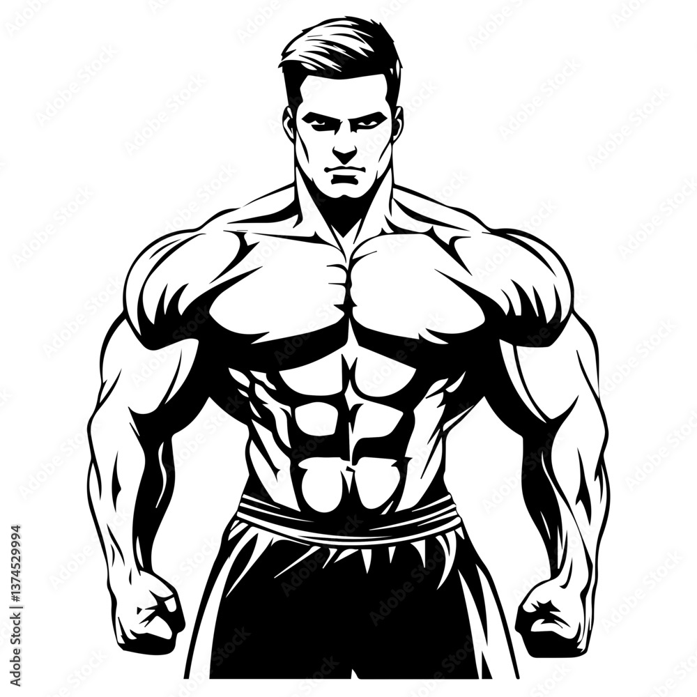 Fototapeta premium Strongman muscle gym fitness club logo design, bodybuilder, vector illustration for mascot icon