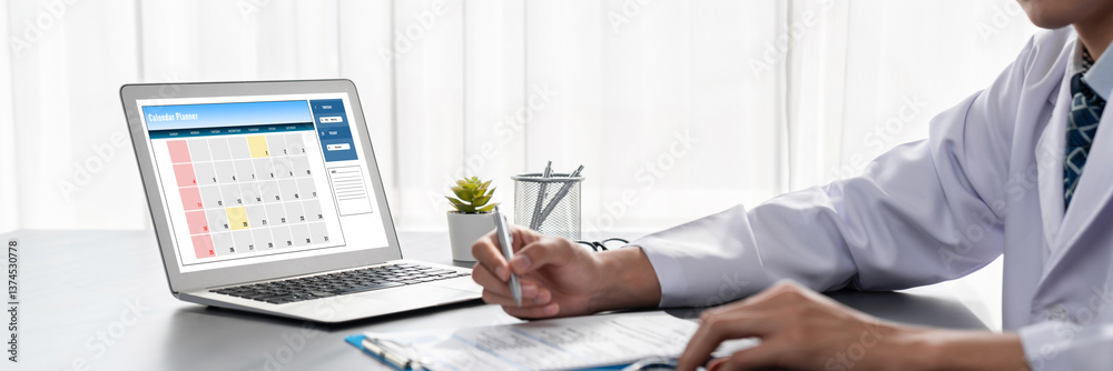 Calendar on computer software application for brisk schedule planning for personal organizer and online business