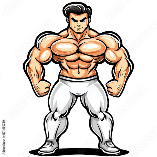 Strongman muscle gym fitness club logo design, bodybuilder, vector illustration for mascot icon