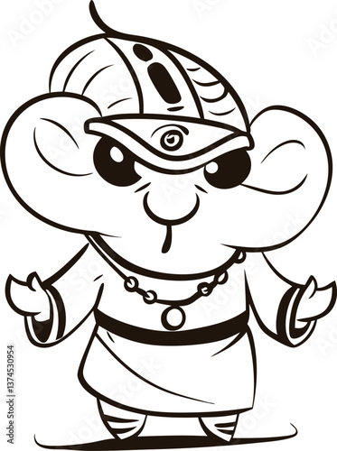 Indian God Ganesh Vector Doodle Line Artwork 01 eps outline