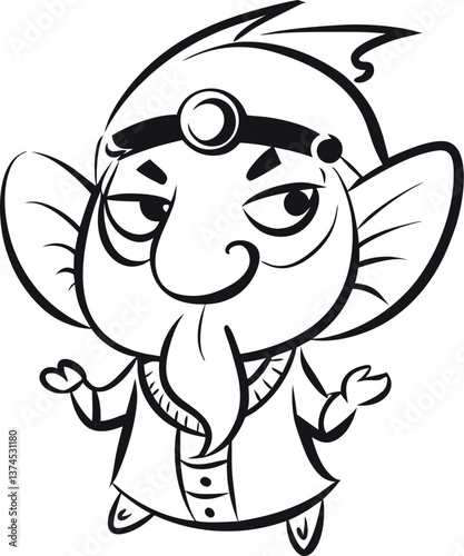Indian God Ganesh Vector Doodle Line Artwork 03 eps outline