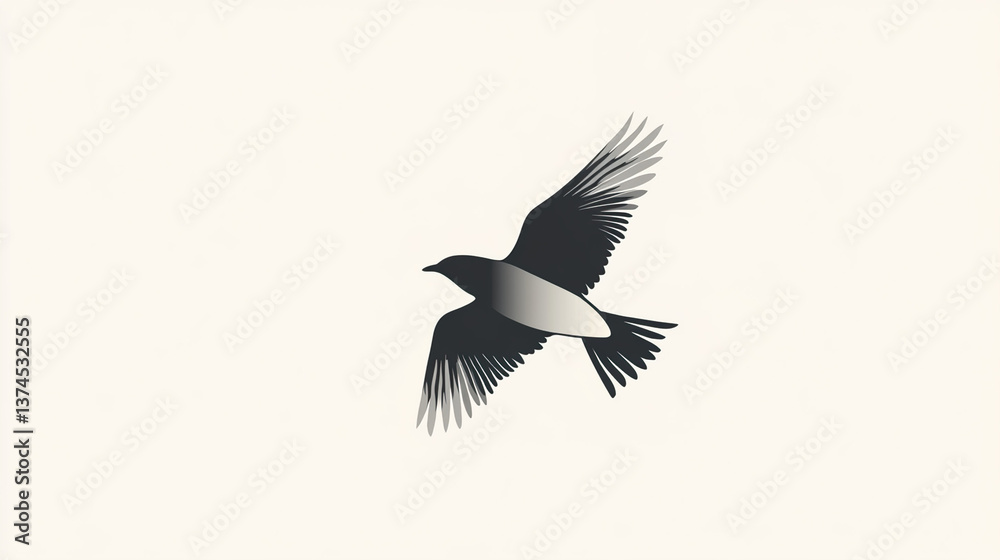 Obraz premium Flat Design Bird in Flight: Simple Illustration of Avian Freedom, Minimalist Bird Art, Graphic Bird Icon, Clean Bird Design, and Nature Symbolism. 