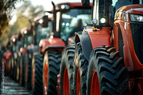 Close up of large tractor tires, emphasizing the power and readiness of modern agricultural machinery