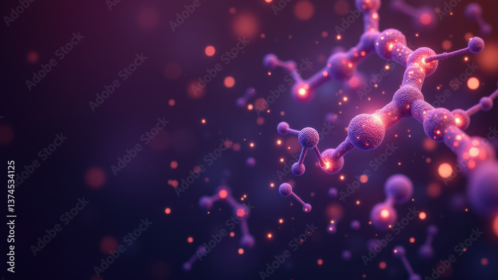 A captivating image showcasing a molecular model of GLP-1 with a dynamic purple background filled with sparkling particles. A captivating image showcasing a molecular model of GLP-1 with a dynamic purple background filled with sparkling particles.