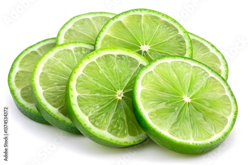 Fresh green lime slices isolated on white background