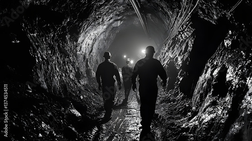 Miners move through the mine, their only light coming from small lanterns and the faint glow of ores.