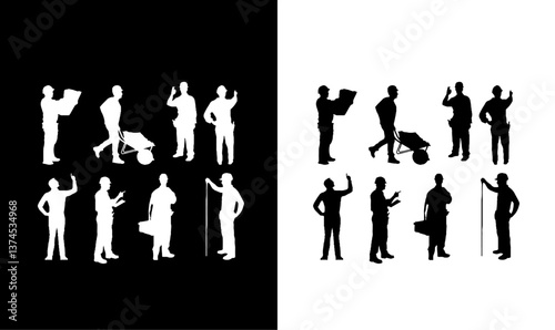 contractor silhouette illustration vector design, icon, symbol, worker people, worker people silhouette set illustration vector design, icon, people, group, worker, work, job, black, white, set, 