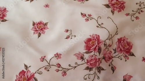 Delicate Rose Floral Pattern: Softly lit with detailed rendering, a beautiful pattern of roses blossoms across the frame. A graceful display of floral motifs.