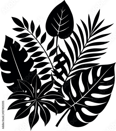 Tropical Leaves Vector Silhouette Artwork 04 eps Illustration