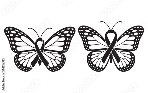 Black and White Butterfly Awareness Ribbon Designs
