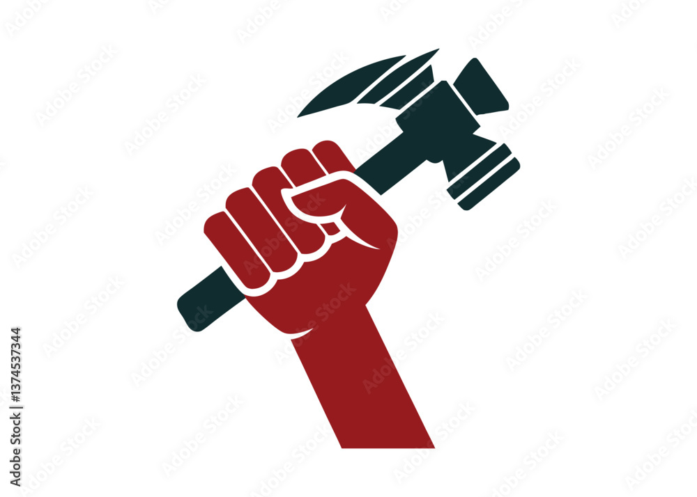 Obraz premium fist holding hammer vector silhouette on white background