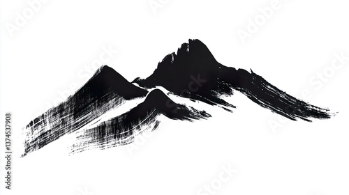 Chinese Brush Stroke Mountain: Ink Wash Painting, Minimalist Mountain Art, Sumi-e Style Landscape, Asian Inspired Design, Calligraphy Mountain Shape.

