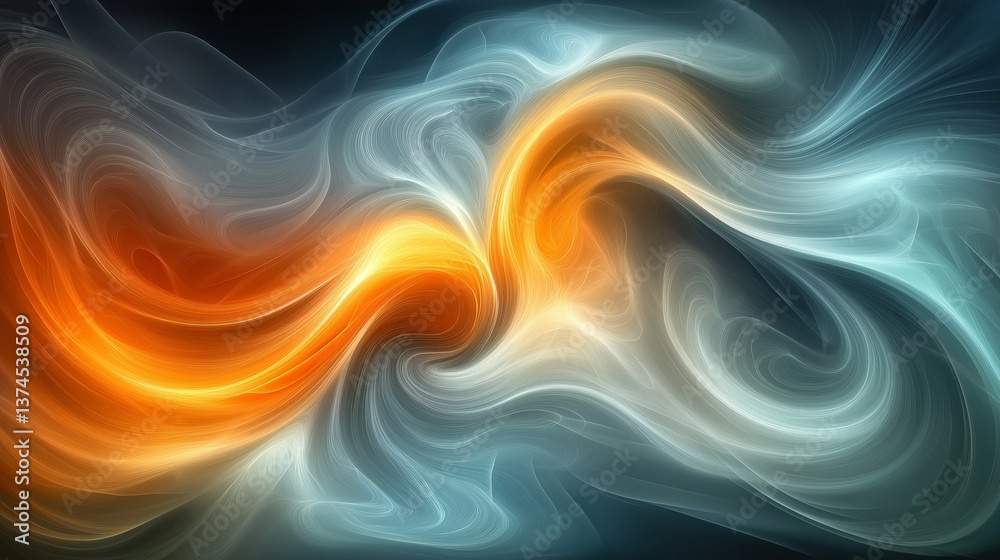 Fototapeta premium Calming swirling fractal design with vibrant orange and blue hues