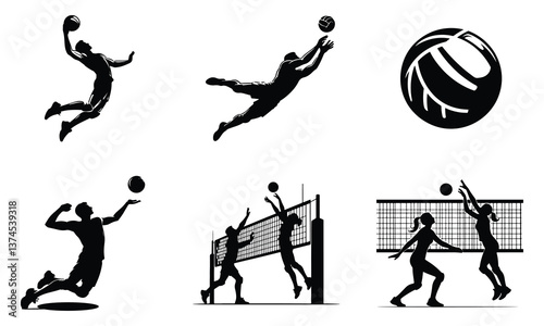 Dynamic Volleyball Player in Action – Powerful Silhouette Art