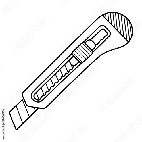 Utility knife vector illustration. Hand-drawn box cutter in doodle style. Black line art isolated on white background.