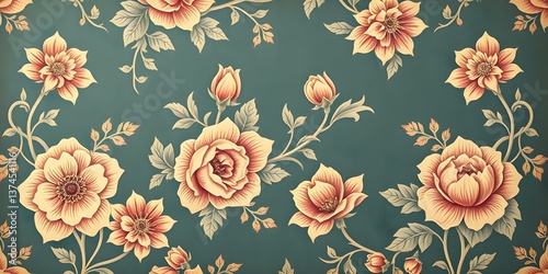 Floral Tapestry: A lush display of vintage roses and delicate leaves blossoms across a textured canvas, creating a sense of classic elegance.