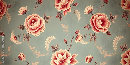 Floral Elegance: A close-up of a beautifully designed pattern featuring a seamless repeating floral motif, creating a sense of tranquility and sophisticated beauty.